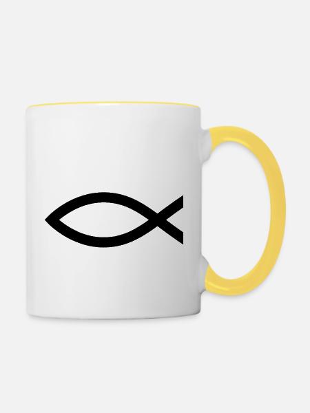 Fisch (Christentum) - Tasse zweifarbig - Weiß/Gelb