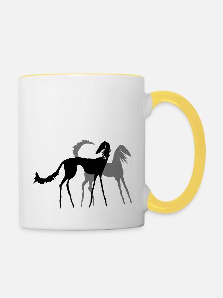 Zwei Salukis - Tasse zweifarbig - Weiß/Gelb