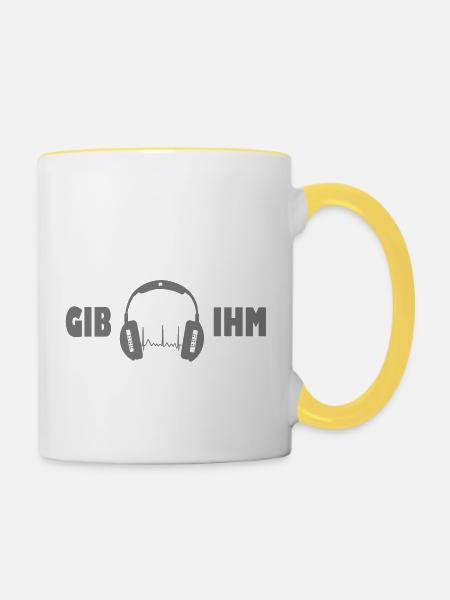gib ihm kopfhörer exit-shirt - Tasse zweifarbig - Weiß/Gelb