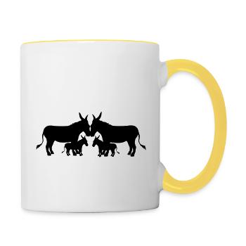 2 children baby child little boy family mom pap - Contrasting Mug - white/yellow - Right