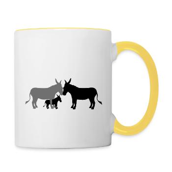 1 baby child little young family mom daddy donkey - Contrasting Mug - white/yellow - Right