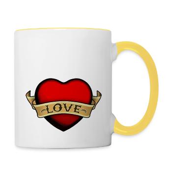 heart hearts love sex - Contrasting Mug - white/yellow - Right