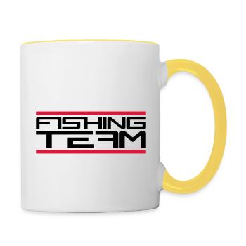 Bars red fishing team sport logo caught fish - Contrasting Mug - white/yellow - Right