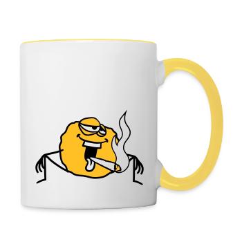 bekifft kiffen kiffer stoned hanf weed rauchen joi - Tasse zweifarbig - Weiß/Gelb - Rechts