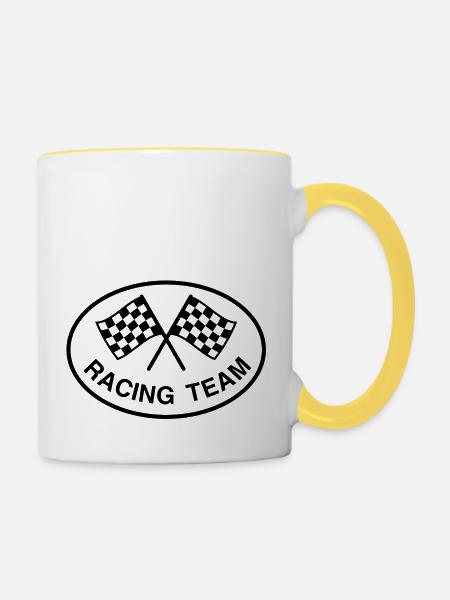 Racing Team, einfarbig - Tasse zweifarbig - Weiß/Gelb