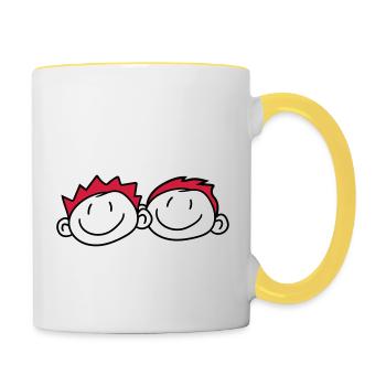 2 freunde kopf gesicht paar familie gemalt kind kr - Tasse zweifarbig - Weiß/Gelb - Rechts
