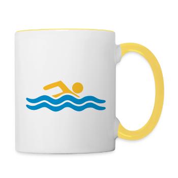 meer schwimmbad urlaub wellen wasser cool sport lo - Tasse zweifarbig - Weiß/Gelb - Rechts