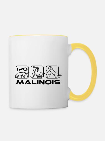 560 Malinois IPO schwarz - Tasse zweifarbig - Weiß/Gelb