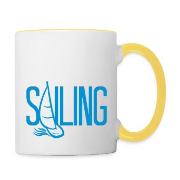 sailing hobby boot segeln schiff segelboot meer wa - Tasse zweifarbig - Weiß/Gelb - Rechts