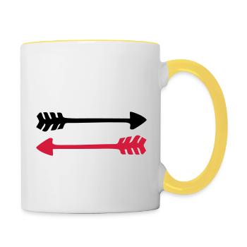 2 flèches, 2 directions, natif américain, guerre - Mug contrasté - blanc/jaune - Droite