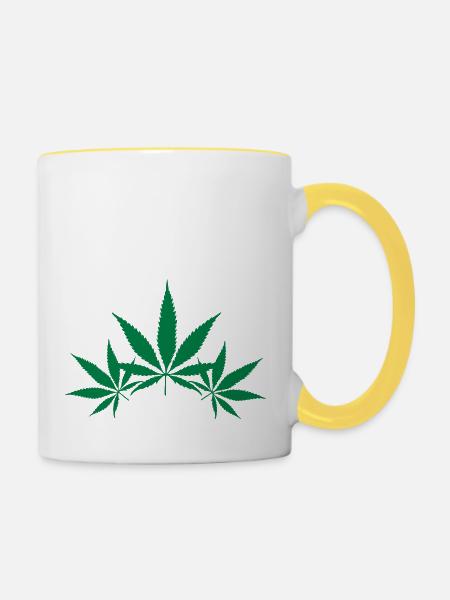 cannabis Cannabisblatt Ganjakraut Haschisch - Tasse zweifarbig - Weiß/Gelb