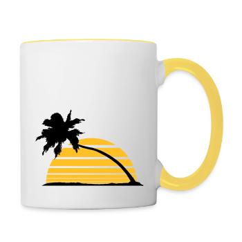 sun stripes lines silhouette palm beach sea - Contrasting Mug - white/yellow - Right