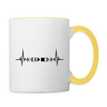 play puls frequenz herzschlag coole tasten laut re - Tasse zweifarbig - Weiß/Gelb - Rechts