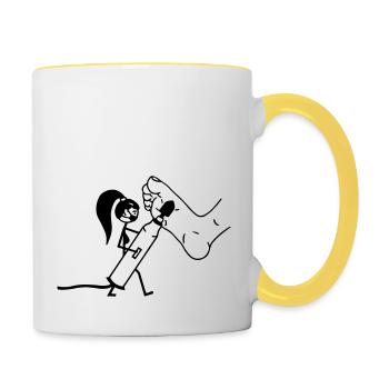 Podologe Fußpflege - Tasse zweifarbig - Weiß/Gelb - Rechts