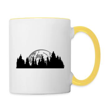 moon night full moon setting tree forest conifer - Contrasting Mug - white/yellow - Right