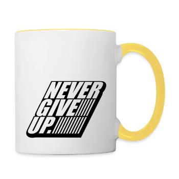 logo 3d streifen design never give up niemals aufg - Tasse zweifarbig - Weiß/Gelb - Rechts