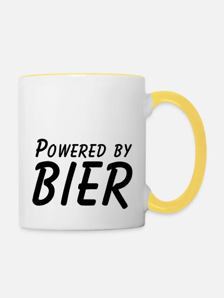 powered by bier - Tasse zweifarbig - Weiß/Gelb