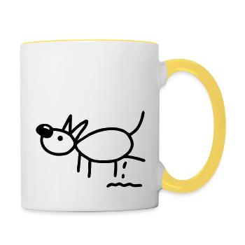 Hund pinkelt - Tasse zweifarbig - Weiß/Gelb - Rechts
