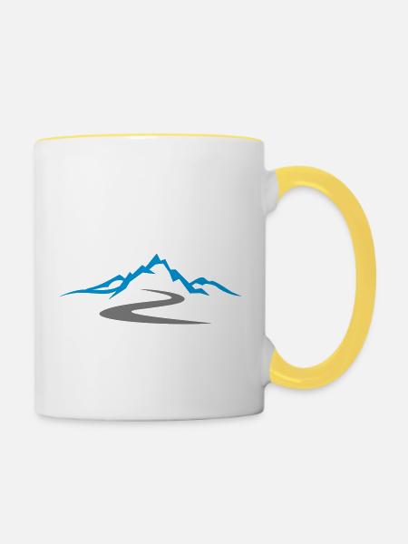 Landschaft - Berge Straße - Tasse zweifarbig - Weiß/Gelb