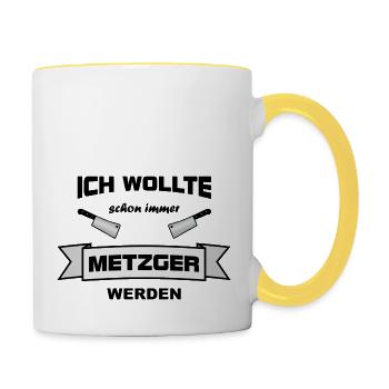 Metzger immer - Tasse zweifarbig - Weiß/Gelb - Rechts