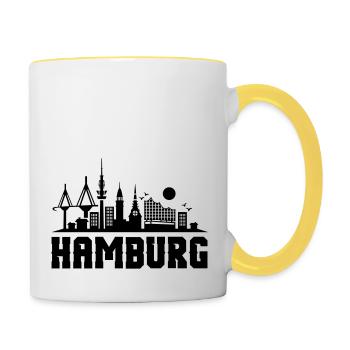 hamburg skyline stadt - Tasse zweifarbig - Weiß/Gelb - Rechts