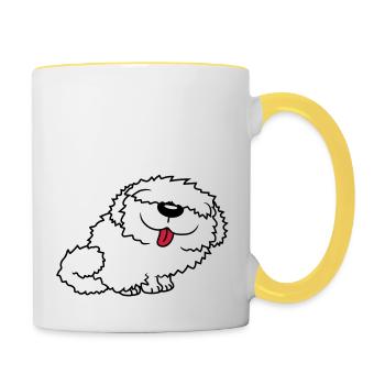 Lustiger Bobtail Hund - Tasse zweifarbig - Weiß/Gelb - Rechts