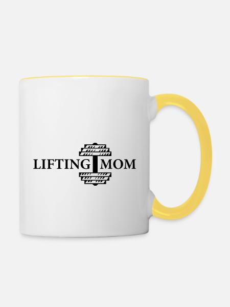 mom lifting design - Tasse zweifarbig - Weiß/Gelb