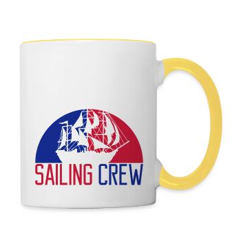 Voilier de l'équipage de voile - Mug contrasté - blanc/jaune - Droite