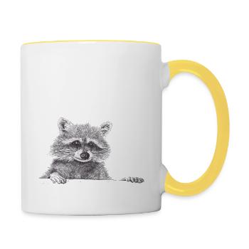 Raccoon drawing - Contrasting Mug - white/yellow - Right