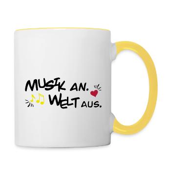 Musik an Welt aus - Tasse zweifarbig - Weiß/Gelb - Rechts