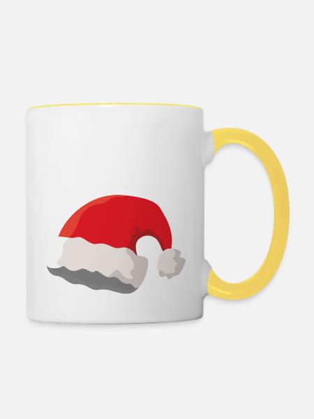 Weihnachtsmütze - Tasse zweifarbig - Weiß/Gelb