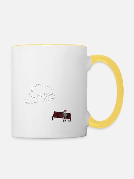 Musing auf einer Bank - Tasse zweifarbig - Weiß/Gelb