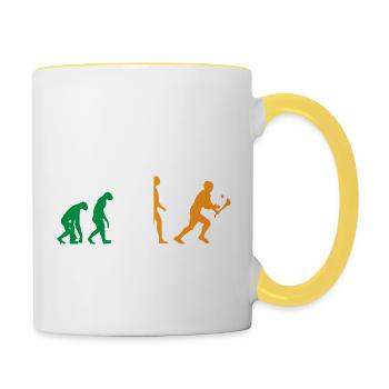 Die Evolution von Hurling - Tasse zweifarbig - Weiß/Gelb - Rechts