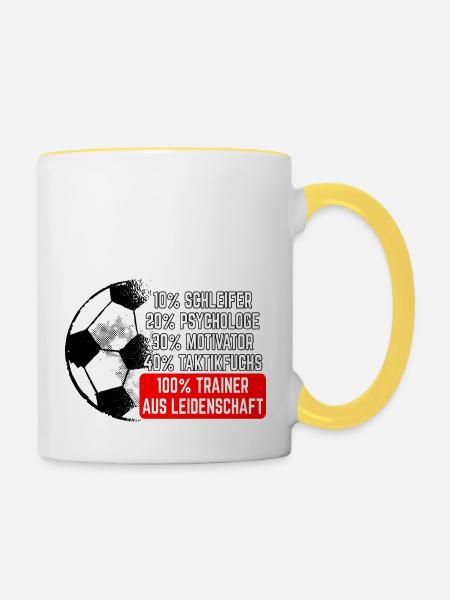 Fußballtrainer aus Leidenschaft Spruch Trainer - Tasse zweifarbig - Weiß/Gelb