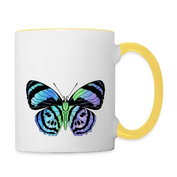 papillon papillon animal coloré couleur - Mug contrasté - blanc/jaune - Droite