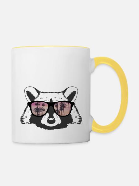 Waschbär mit Sonnenbrille - Tasse zweifarbig - Weiß/Gelb