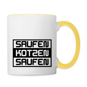saufen kotzen - Tasse zweifarbig - Weiß/Gelb - Rechts