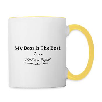 Mon patron est le meilleur, je suis travailleur autonome - Mug contrasté - blanc/jaune - Droite