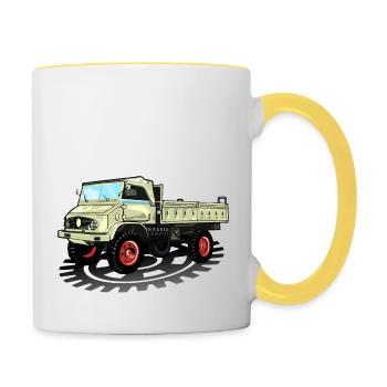 Unimog - Oldtimer - Offroad - Dispositif moteur universel - Mug contrasté - blanc/jaune - Droite