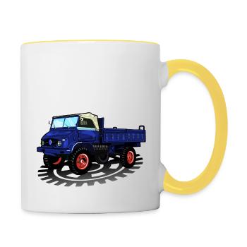 Unimog - Oldtimer - Offroad - Universal Motorgerät - Tasse zweifarbig - Weiß/Gelb - Rechts