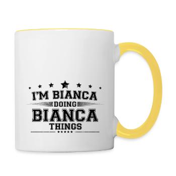 Ich bin Bianca, die Bianca Dinge macht - Tasse zweifarbig - Weiß/Gelb - Rechts