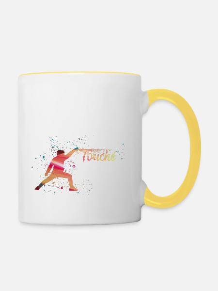 fechten,touché,fechter,fechtsport,rot - Tasse zweifarbig - Weiß/Gelb