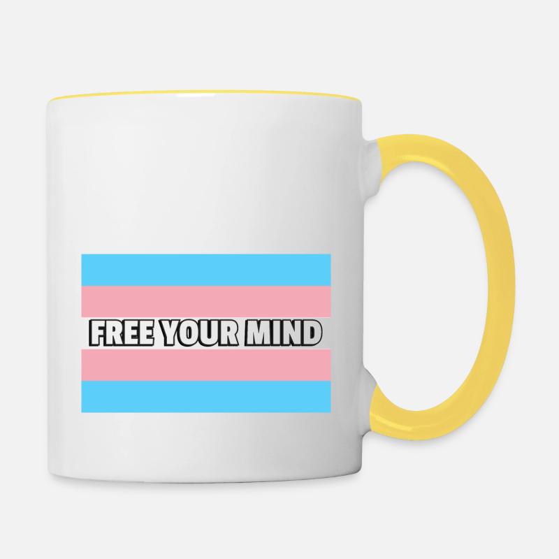 Trans Pride FREE YOUR MIND - Contrasting Mug - white/yellow