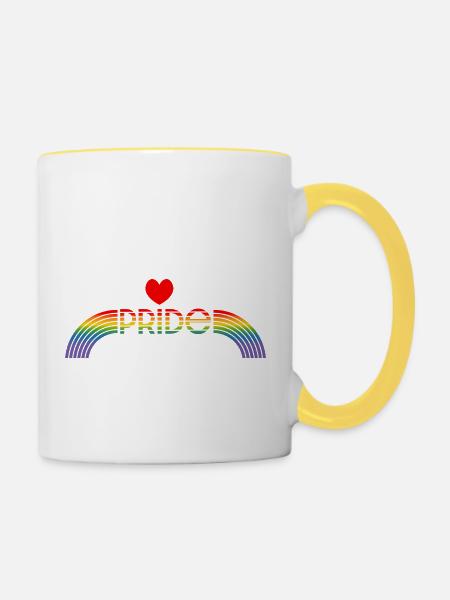Regenbogen pride rainbow herz - Tasse zweifarbig - Weiß/Gelb