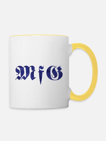 Mit freundlichen Grüßen - Tasse zweifarbig - Weiß/Gelb