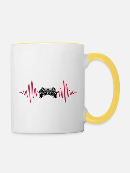 Puls Konsole Retro Controller - Tasse zweifarbig - Weiß/Gelb