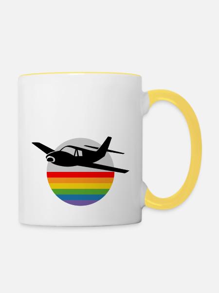 Regenbogen Flugzeug - Tasse zweifarbig - Weiß/Gelb