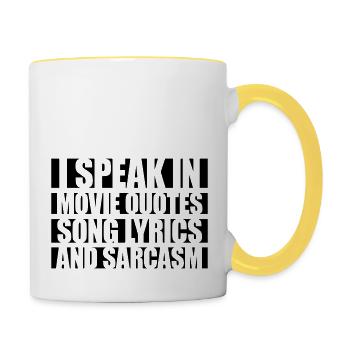 speak lyrics and sarcasm - Contrasting Mug - white/yellow - Right