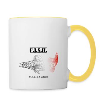 Zander kontur schwarz weiß rot mit Schrift - Tasse zweifarbig - Weiß/Gelb - Rechts