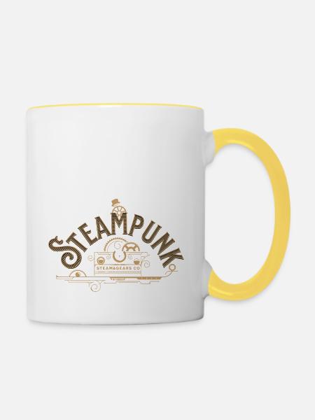 Steampunk Gears Gold Ornate - Tasse zweifarbig - Weiß/Gelb